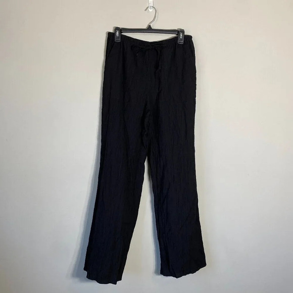 Zara Textured Pants Women's Medium Black Flowy Wide Leg Casual Elastic Waist - Picture 2 of 12